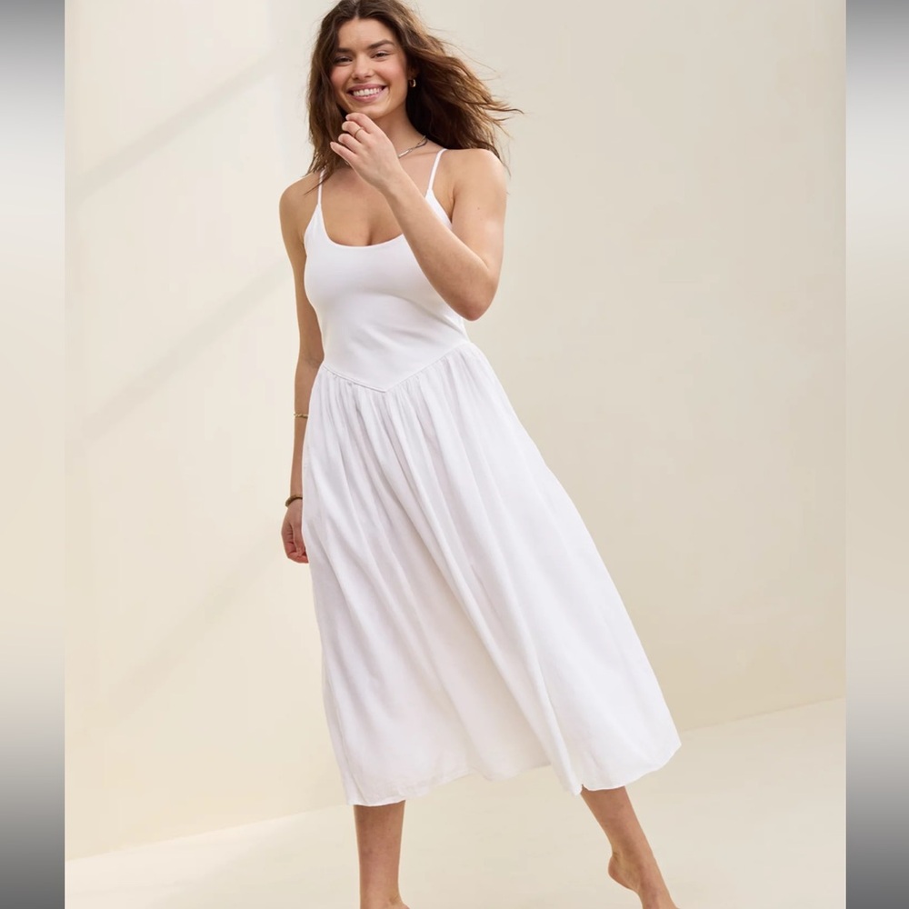 aerie White Midi Slip Dress